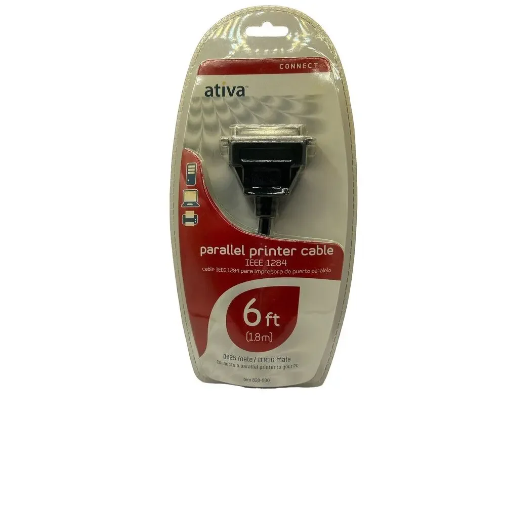Ativa Connect Parallel Printer Cable IEEE 1284 6Ft 828-530 DB25 Male/CEN36 Male
